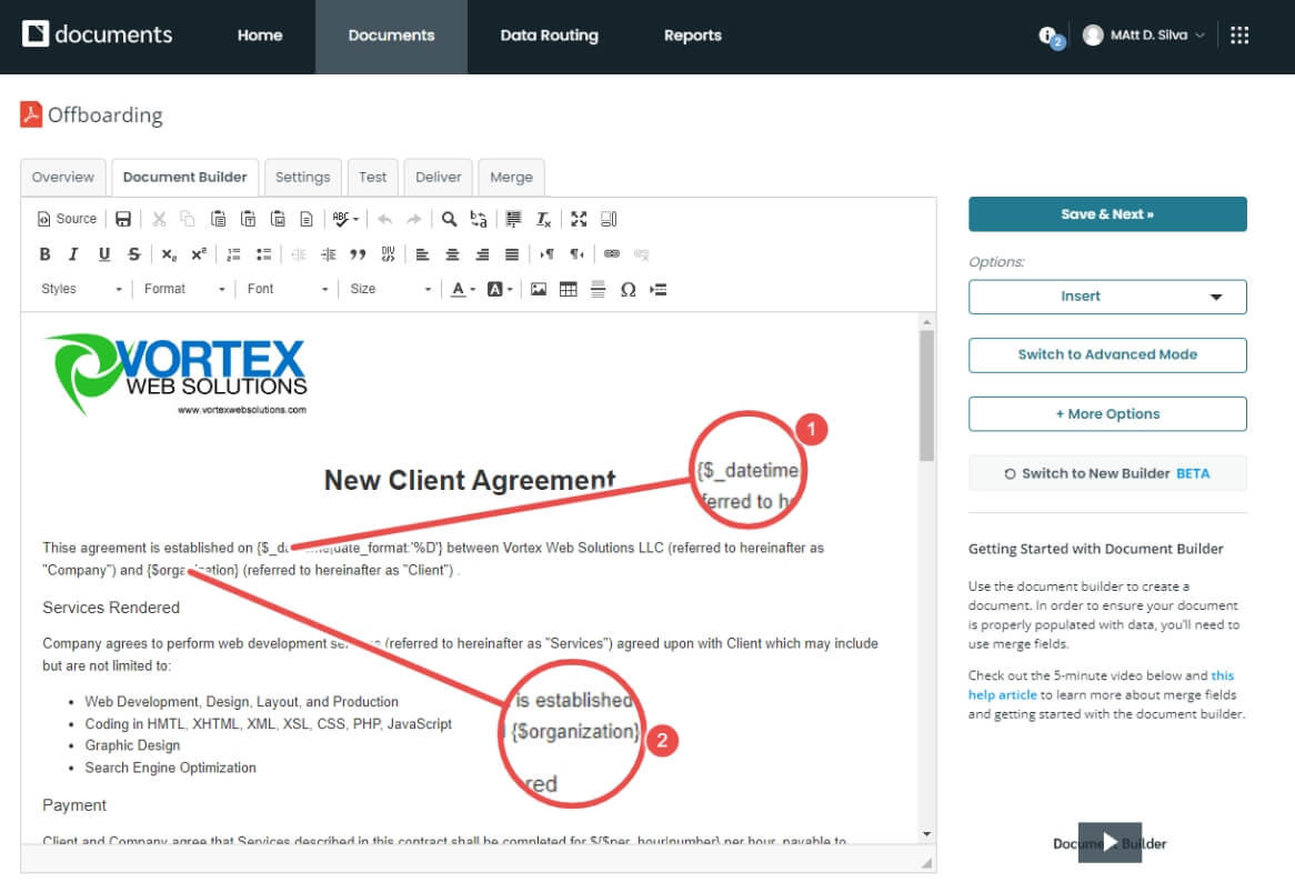Formstack creating template document